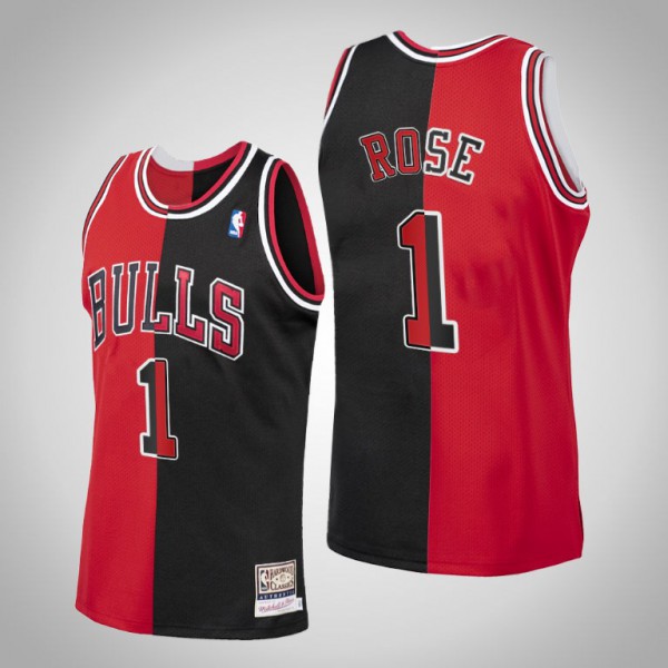Derrick Rose Chicago Bulls Men's #1 Split Jersey - Black Red - Derrick Rose  Bulls Jersey - jordan 23 chicago jersey 